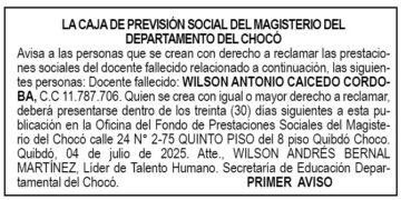 Edicto 1er. aviso Wilson Antonio Caicedo Córdoba