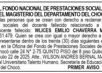 Edicto 1er. aviso Wlices Emilio Chaverra Murillo