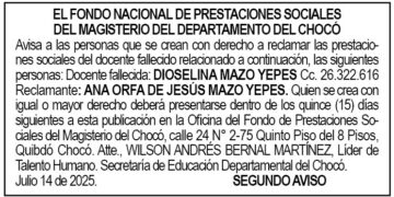 Edicto 2do. aviso Dioselina Mazo Yepes