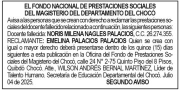Edicto 2do. aviso Noris Milena Nagles Palacios