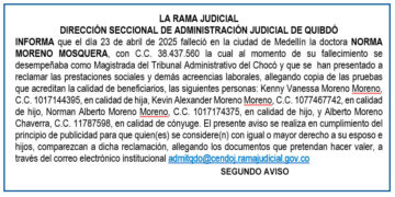Edicto 2do. aviso Norma Moreno Mosquera