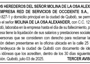 Edicto 3er. aviso Alexander Molina de la Osa