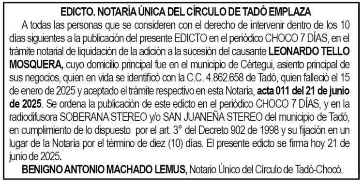 Edicto Leonardo Tello Mosquera