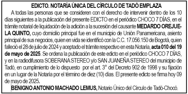 Edicto Medardo Orejuela Quinto