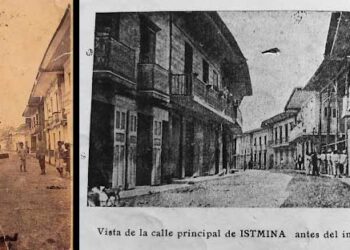 *Istmina 1907 (Archivo fotográfico y fílmico del Chocó). Calle principal de Istmina antes del incendio de 1923 (Misioneros Claretianos, 1929 / El Guarengue).