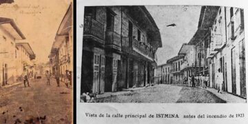 *Istmina 1907 (Archivo fotográfico y fílmico del Chocó). Calle principal de Istmina antes del incendio de 1923 (Misioneros Claretianos, 1929 / El Guarengue).