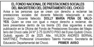Edicto 1er. aviso Dolly María Peña de Valoyes