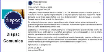 Indígenas de Alto Consuelo impiden reparar línea de transmisión de energía al Chocó
