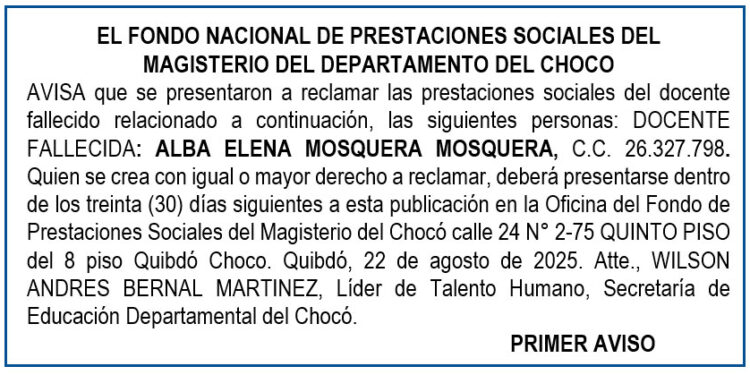 Edicto 1er. aviso Alba Elena Mosquera Mosquera