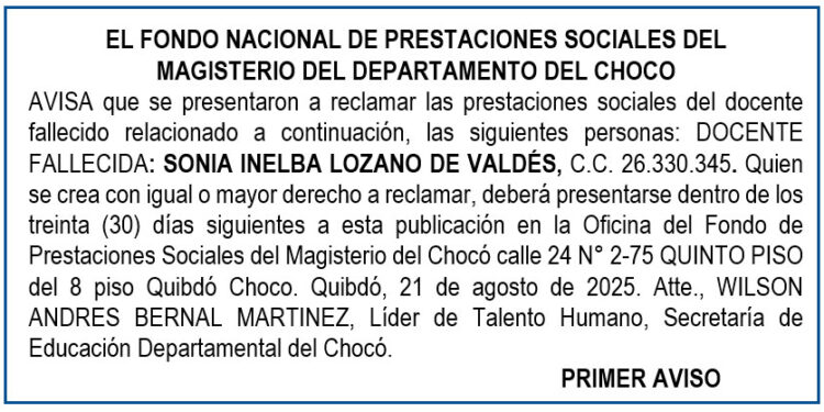 Edicto 1er. aviso Sonia Inelba Lozano de Valdés