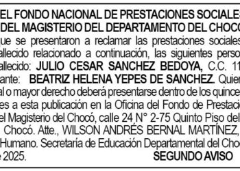 Edicto 2do. aviso Julio César Sánchez Bedoya