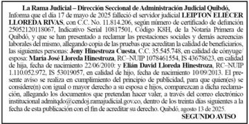 Edicto 2do. aviso Leipton Eliécer Lloreda Rivas