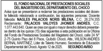 Edicto 2do. aviso Noris Milena Nagles Palacios