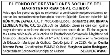 Edicto 2do. aviso Simón Mena Zapata