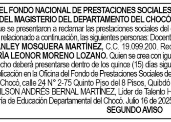 Edicto 2do. aviso Stanley Mosquera Martínez