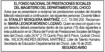 Edicto 2do. aviso Stanley Mosquera Martínez