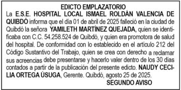 Edicto 2do. aviso Yamileth Martínez Quejada