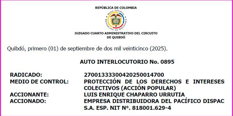 Chocó: admiten demanda contra Dispac