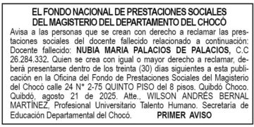 Edicto 1er. aviso Nubia María Palacios de Palacios