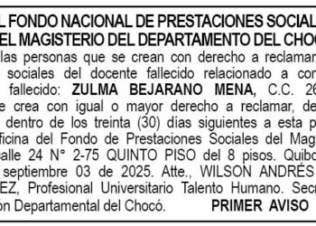 Edito 1er. aviso Zulma Bejarano Mena