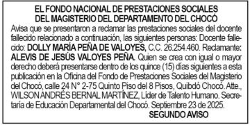 Edicto 2do. aviso Dolly María Peña de Valoyes