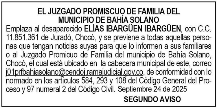 Edicto 2do. aviso Elías Ibargüen Ibargüen (desaparecido)
