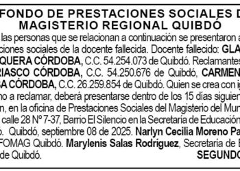 Edicto 2do. aviso Gladys María Mosquera Córdoba