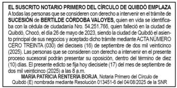 Edicto Bertilde Córdoba Valoyes