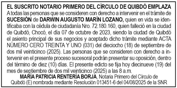 Edicto Darwin Augusto Marín Lozano