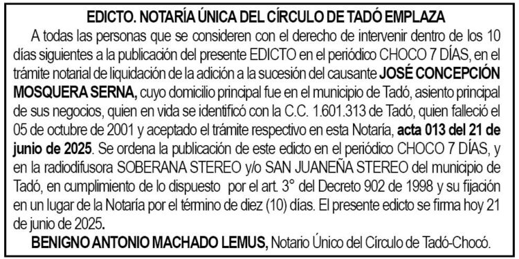 Edicto José Concepción Mosquera Serna
