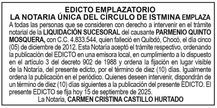 Edicto Parmenio Quinto Mosquera