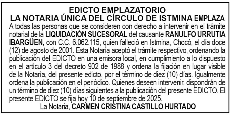 Edicto Ranulfo Urrutia Ibargüen