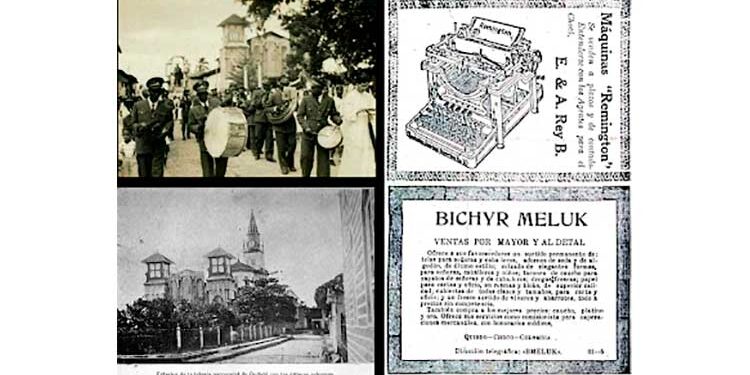 Banda Intendencial de música (s.f.), iglesia parroquial de Quibdó (1915), avisos publicitarios en el periódico ABC, de Quibdó (1916). FOTOS: Archivo fotográfico y fílmico del Chocó. Misioneros Claretianos. El Guarengue.