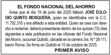 Edicto 1er. aviso José Eulogio Quinto Mosquera