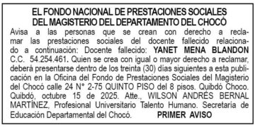 Edicto 1er. aviso Yanet Mena Blandón