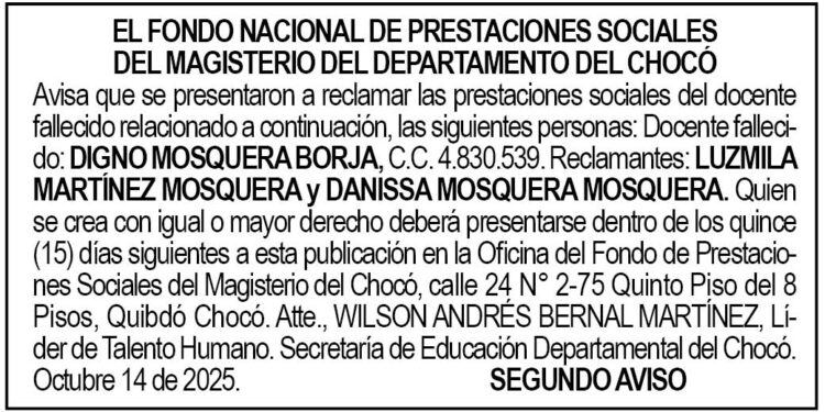 Edicto 2do. aviso Digno Mosquera Borja