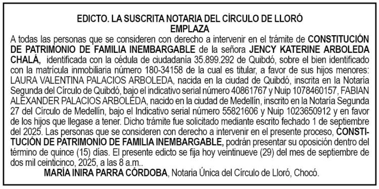 Edicto Jency Katerine Arboleda Chalá