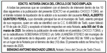 Edicto Raúl Alberto Quintero Perea