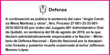 Mindefensa Chocó sentencia Angie