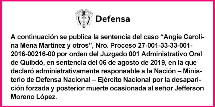 Mindefensa Chocó sentencia Angie