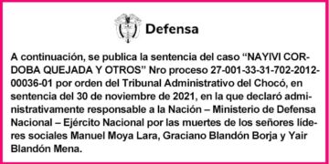 Mindefensa Chocó sentencia Nayivi