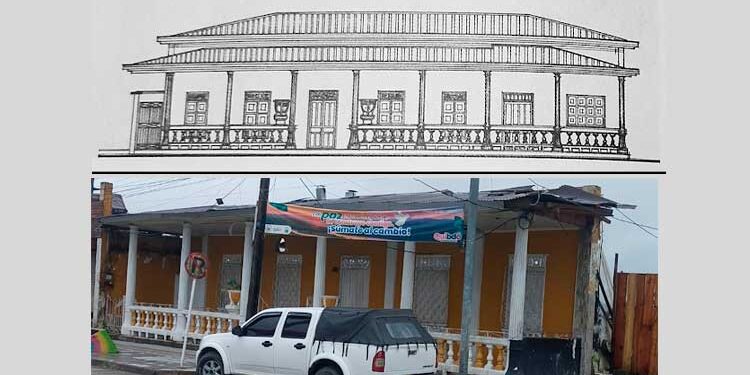 Quibdó: *Fachada original (1926) y demolición (2025) de la Casa Cajales, en la Carrera Primera con Calle 30, en Quibdó, una construcción de hace un siglo, que formó parte del primer plan urbanístico de la ciudad en el siglo XX: la Urbanización del Barrio Norte, puesto en marcha en 1925. FOTOS: El Guarengue (Quibdó, desarrollo urbano y patrimonio arquitectónico) y cortesía.