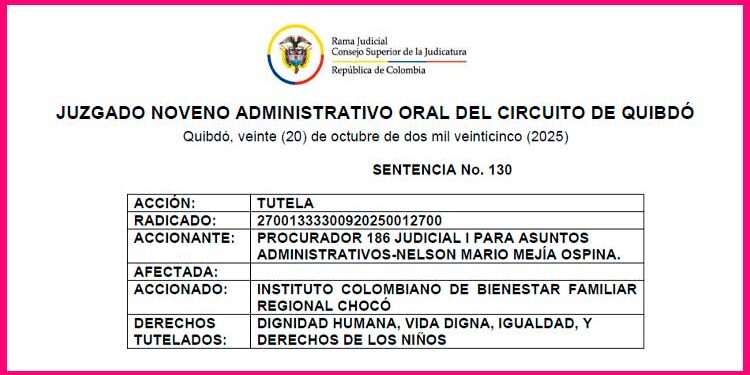 Tutela ordena inclusión de niña de Quibdó en programa del ICBF