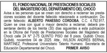 Edicto 1er. aviso Alberto Panesso Córdoba