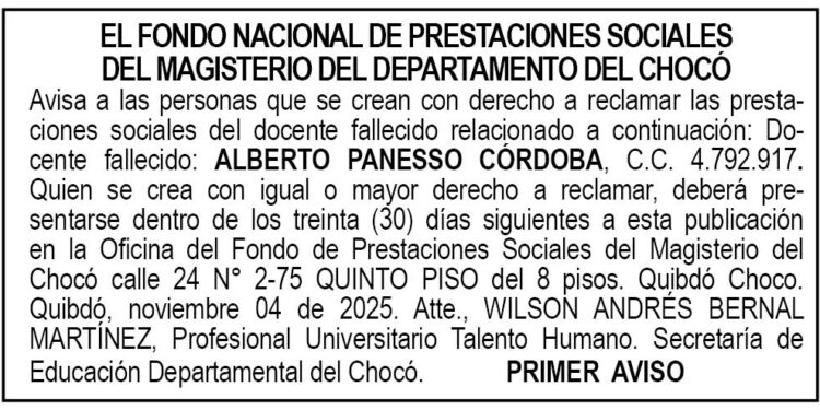 Edicto 1er. aviso Alberto Panesso Córdoba