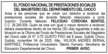 Edicto 1er. aviso Felicidad Córdoba Benítez