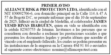 Edicto 1er. aviso James Yesid Rivas Ibargüen