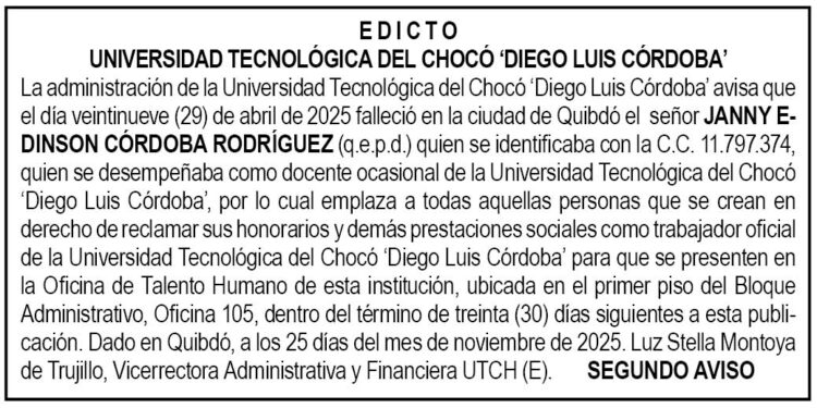 Chocó UTCH edicto