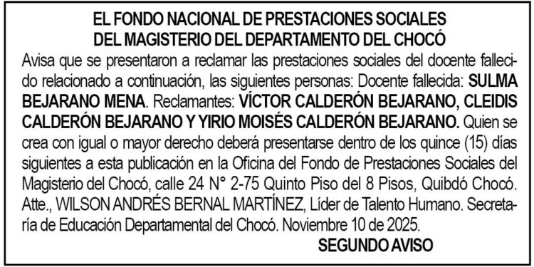 Edicto 2do. aviso Sulma Bejarano Mena