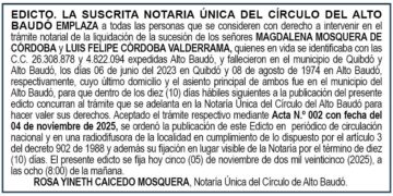 Edicto Magdalena Mosquera de Córdoba y Luis Felipe Córdoba Valderrama